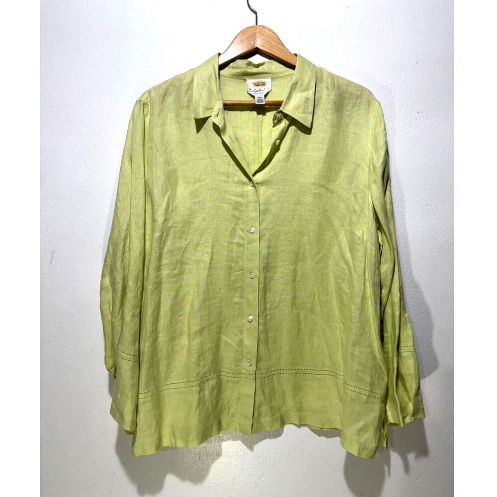 Talbots Irish Linen button up shirt VTG lagenlook classic casual green women 20W